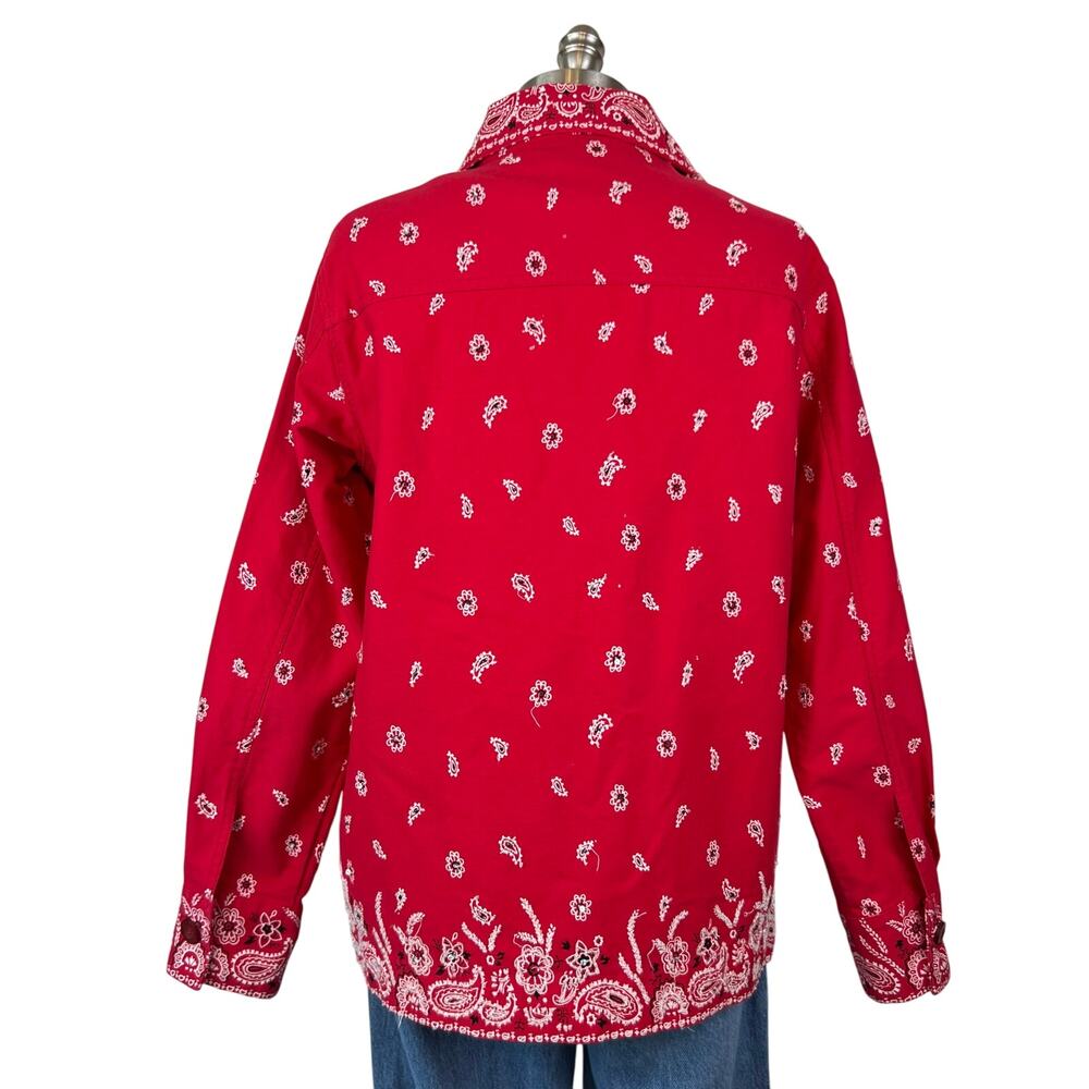 The Quacker Factory Paisley Western Jacket Red Beaded Bedazzled Bandana (Sz S) - Picture 4 of 16